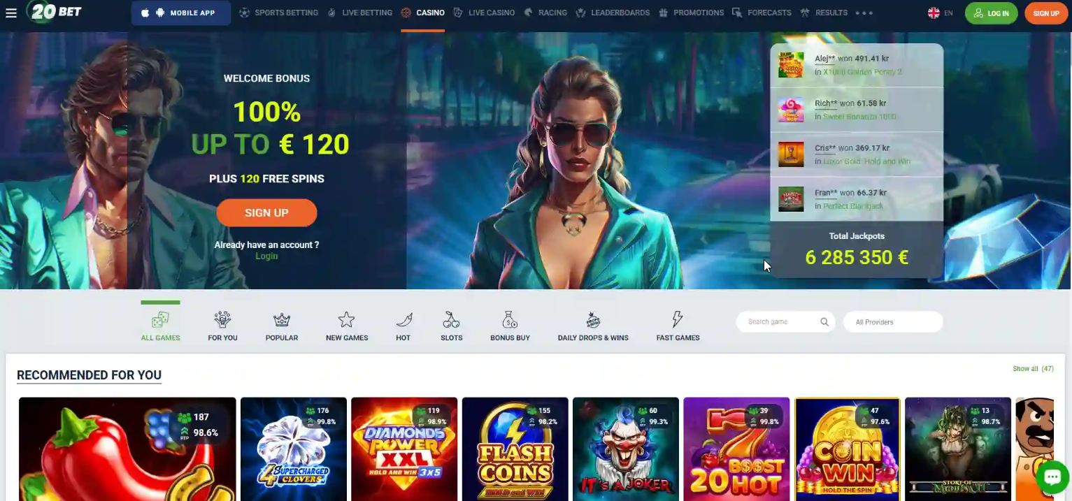 El casino 20bet ofrece a todos sus jugadores un bono del 100% en su primer depósito