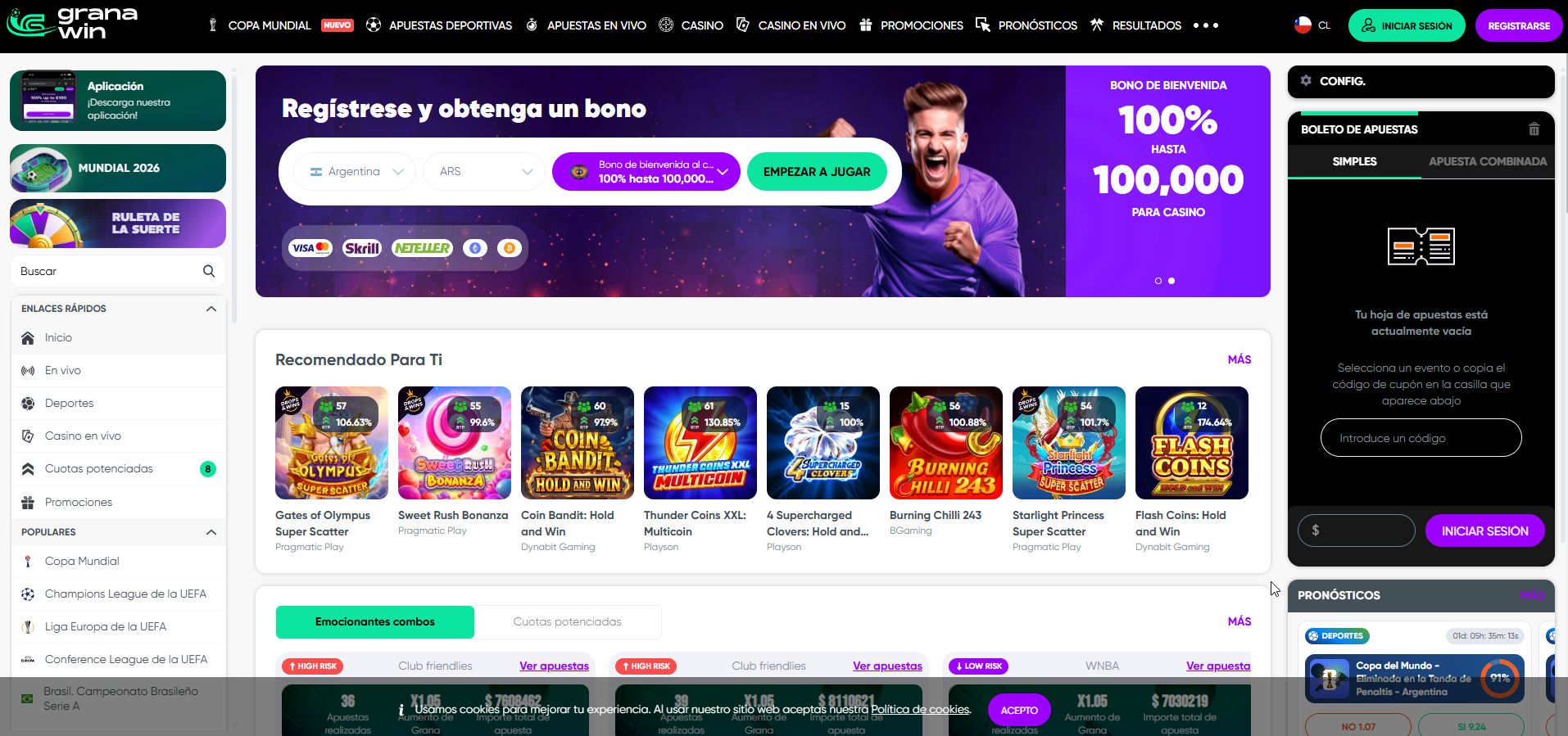 El casino Granawin no solo ofrece un bono del 100%, sino también un mar de emociones positivas y entretenimiento de juego