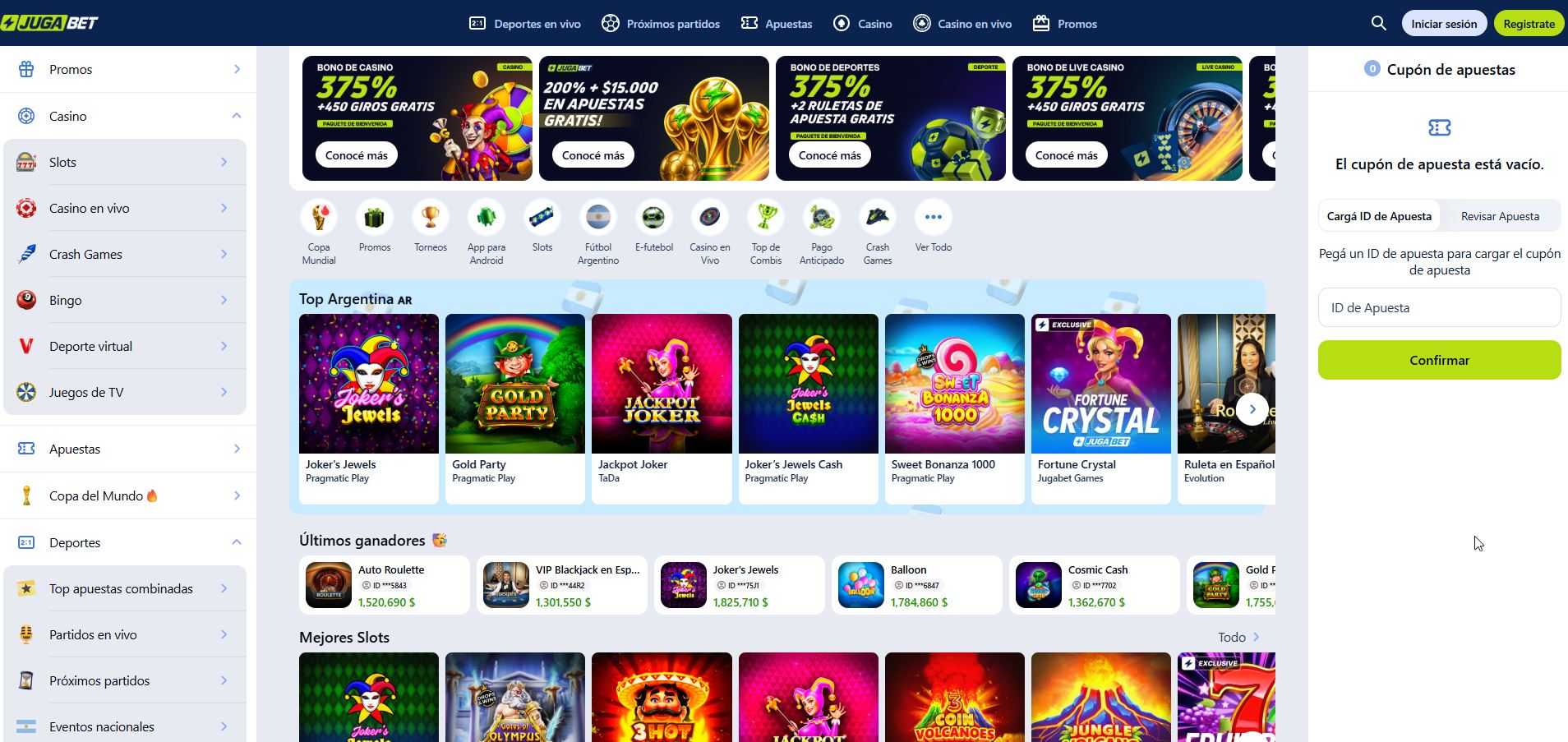 JugaBet Casino ofrece bonos de hasta el 375% para los nuevos clientes que realicen su primer depósito